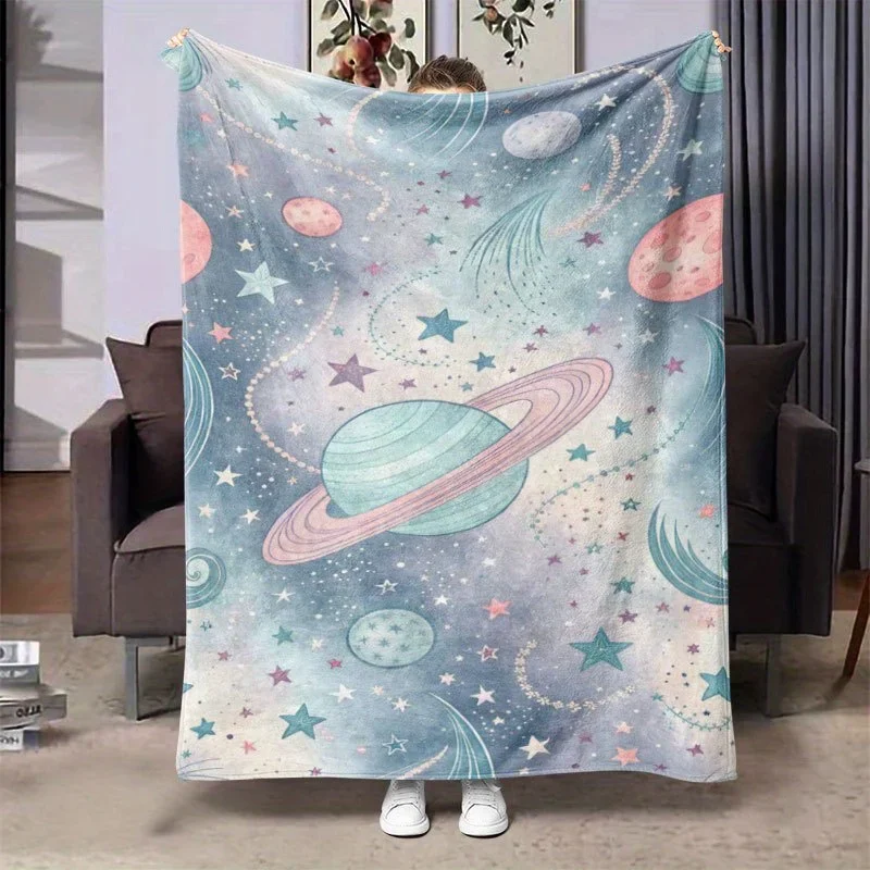 

pc Cosmic SpaceThemed Flannel Blanket Soft Warm AllSeason Throw with Astronaut Planets Print Contemporary Design for Bed