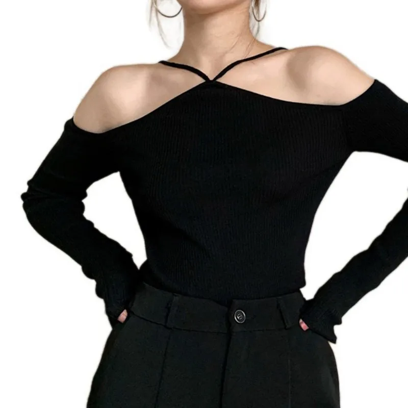 Off Shoulder Women\'s Tops Halter Sexy Knitted Slim Korean Tops