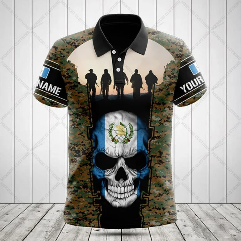 Customize Guatemala Skull Graphic Camo Polo Shirt Summer Unisex Casual Streetwear Loose Soft Jersey Fast Dry Oversize Sportswear