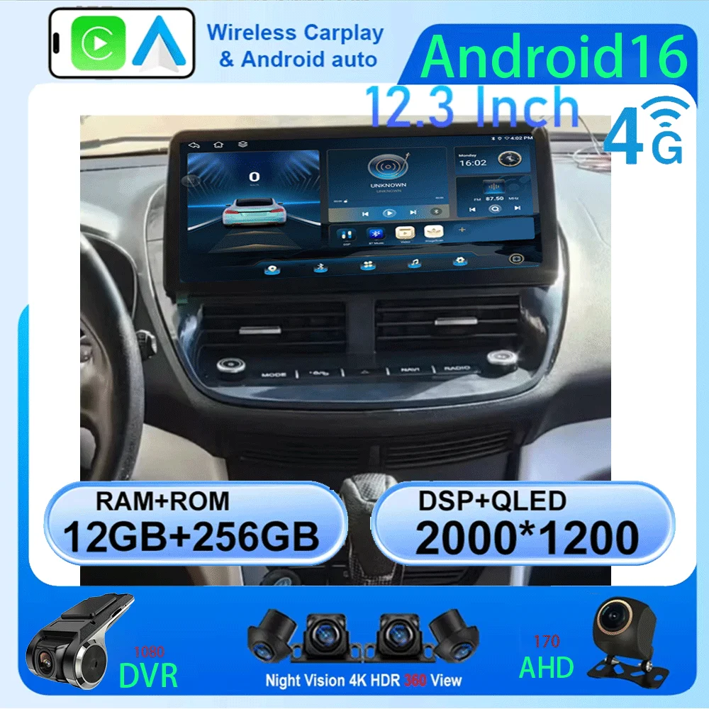 12.3 inch Android 16 For Ford C-MAX Kuga 2 Escape 3 2012 - 2019 Car Radio Carplay GPS Navigation  Auto Screen Stereo 5G Wifi