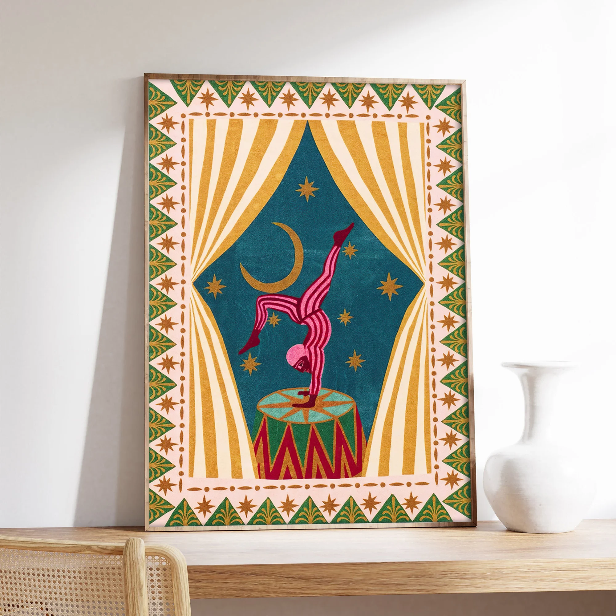 2D Flat, 2D Flat, 1pc Imaginative Canvas Artwork Featuring a Circus Fantasy Under a Starry Sky And Moon, Perfect for Decorati