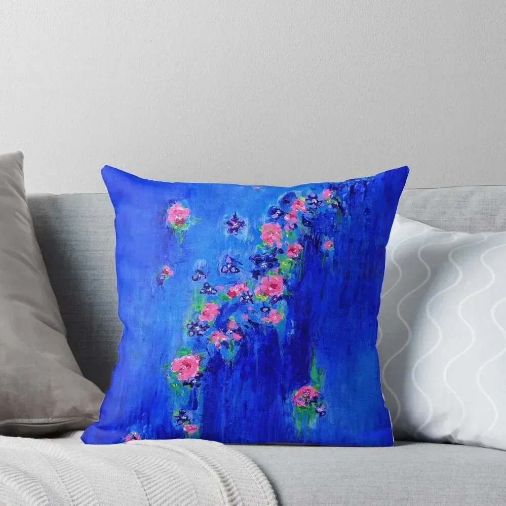 

Pink Flowers in Blue Throw Pillow Pillow Case Christmas autumn pillowcase Cushion Cover Luxury luxury decor pillow
