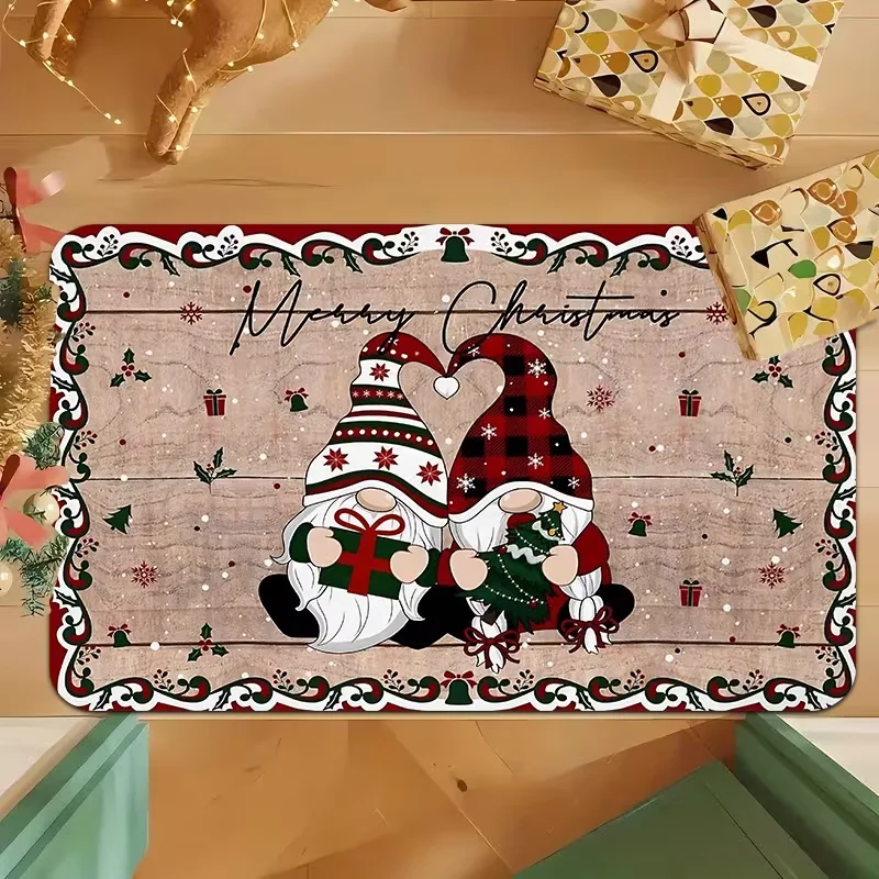 Christmas Snowman Doormat Let It Snow Plaid Print Entrance Mat Winter Holiday Front Door Floor Rug Indoor Porch Home Decor
