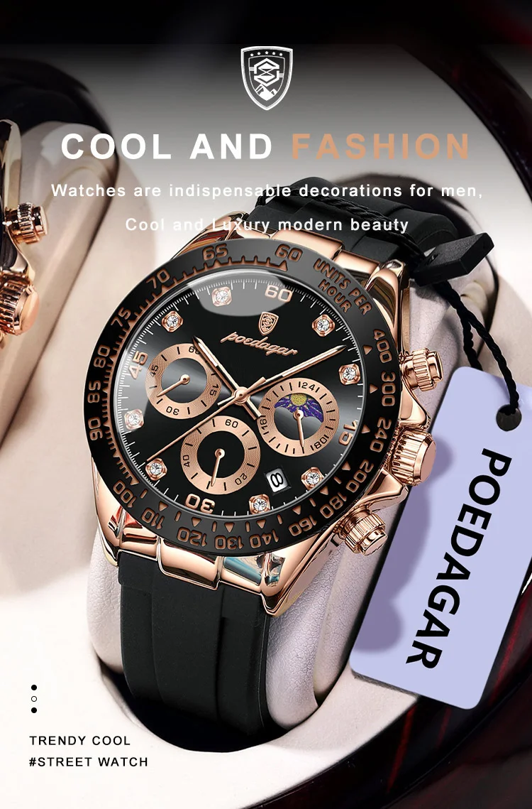 POEDAGAR Mode Luxus Männer Armbanduhr Chronograph Datum Hohe Qualität Quarz Mann Uhr Wasserdicht Leucht Militär männer Uhren – Detail 4