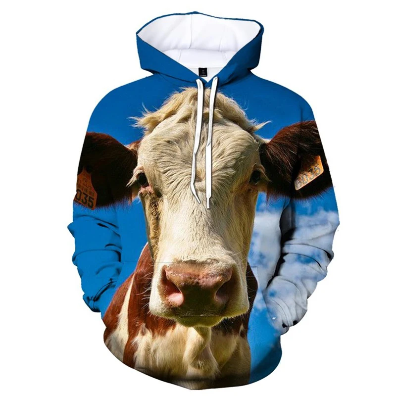 Funny Cow Graphic 3D Print Hoodies Women Men Fashion Hip Hop Long Sleeve Hooded Sweatshirts Streetwear Pullovers Female Clothing