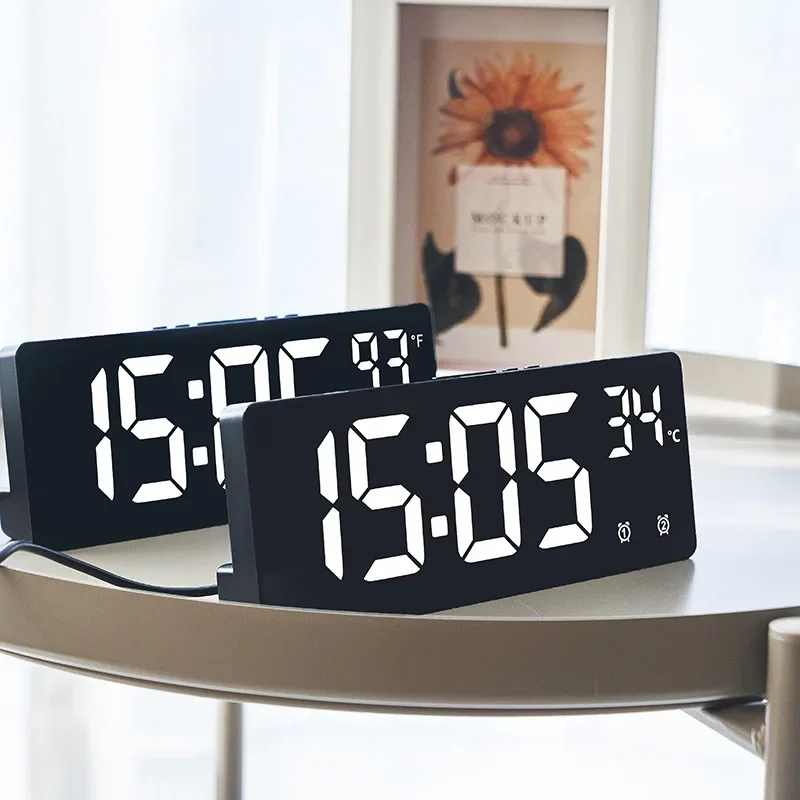 Voice Control Digital Alarm Clock Temperature Dual Alarm Snooze Desktop Table Clock Night Mode 12/24H LED Digital Clock Desk