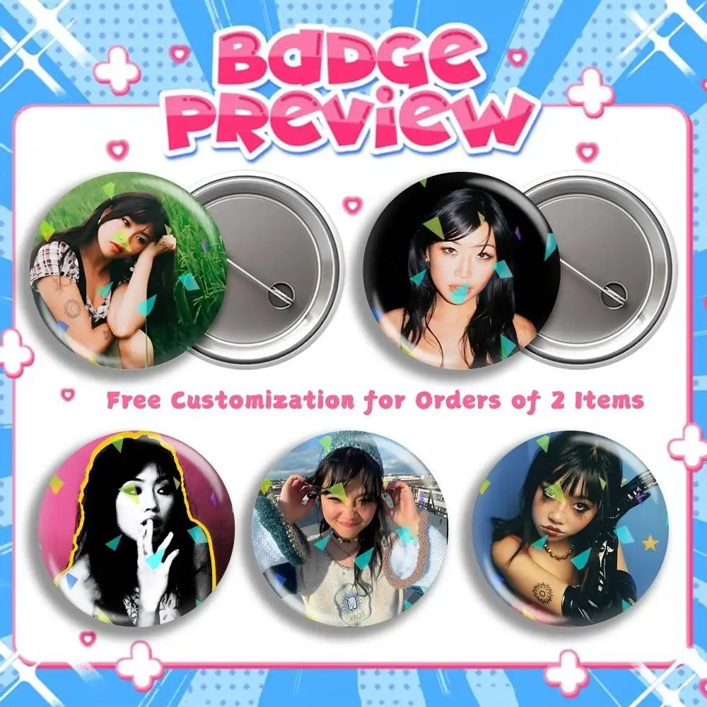 Bee-Beabadoobee Rock Girl Round Brooch Pins, Personalized Badges With Broken Glass Design Fashion Accessory