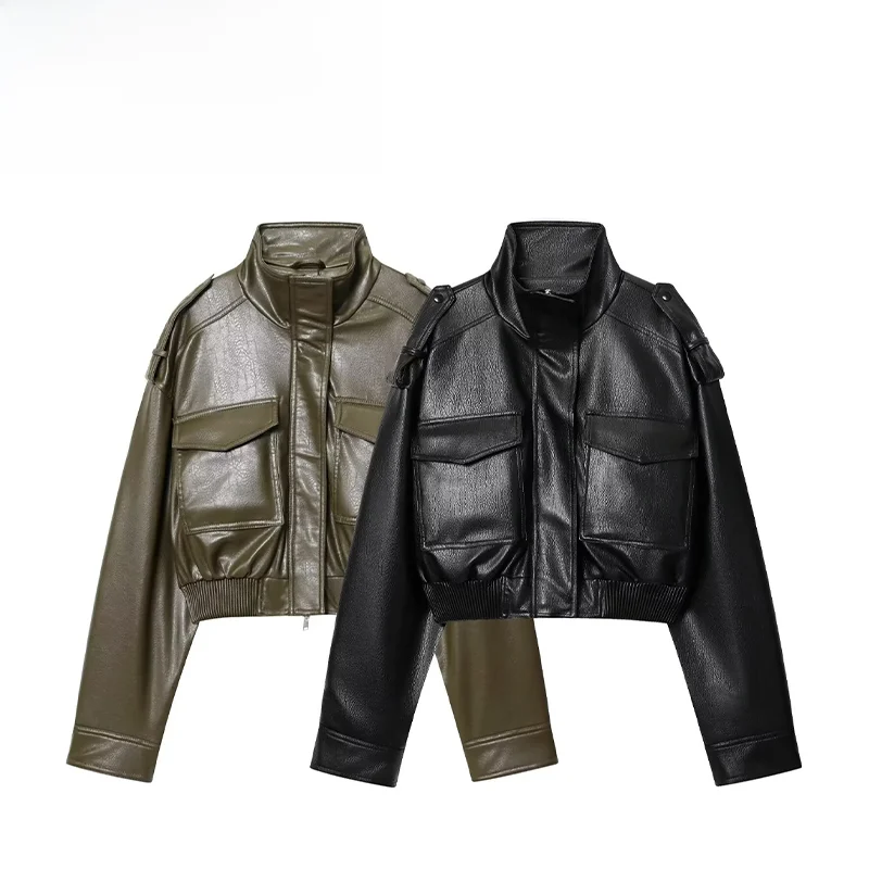 

Faionable ort Leather Effect Jaet ZR Autumn New Arrival Women's Outerwear Sli Synthetic Material Warmth Provided