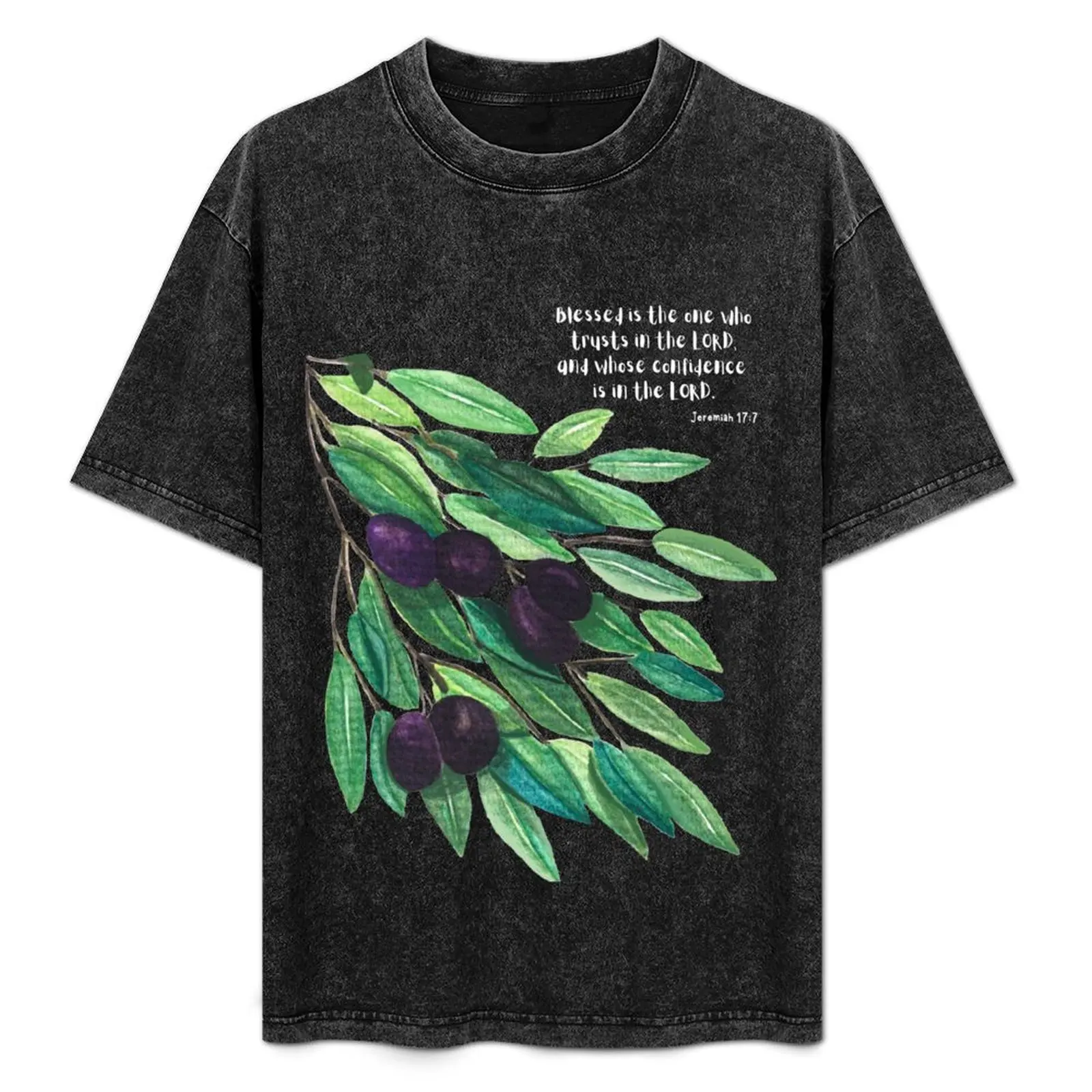

Scripture Inspired Watercolor Olive Branch - Jeremiah 17:7 T-Shirt vintage anime shirt plain anime oversized t shirt men