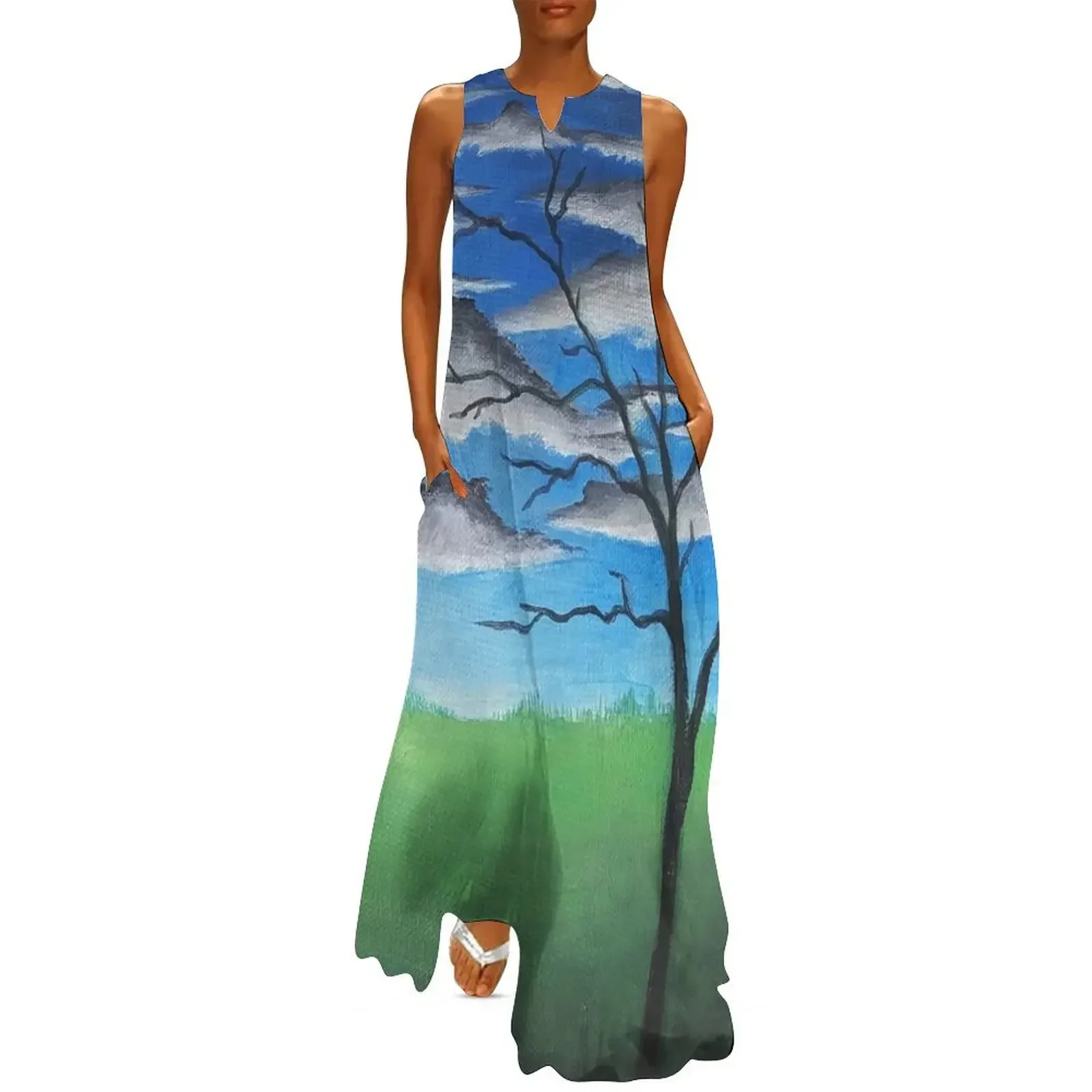 

Landscape with Clouds and Trees Original Acrylic Painting Long Dress dress women summer cocktail dresses Evening dresses Dress