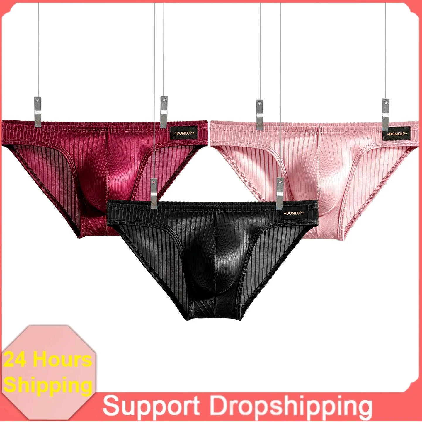 New Men's Underwear Men Nylon Spandex Briefs Ribbed Low Rise Underwear Soft Breathable Stretch Male Triangle Panties Daily Wear