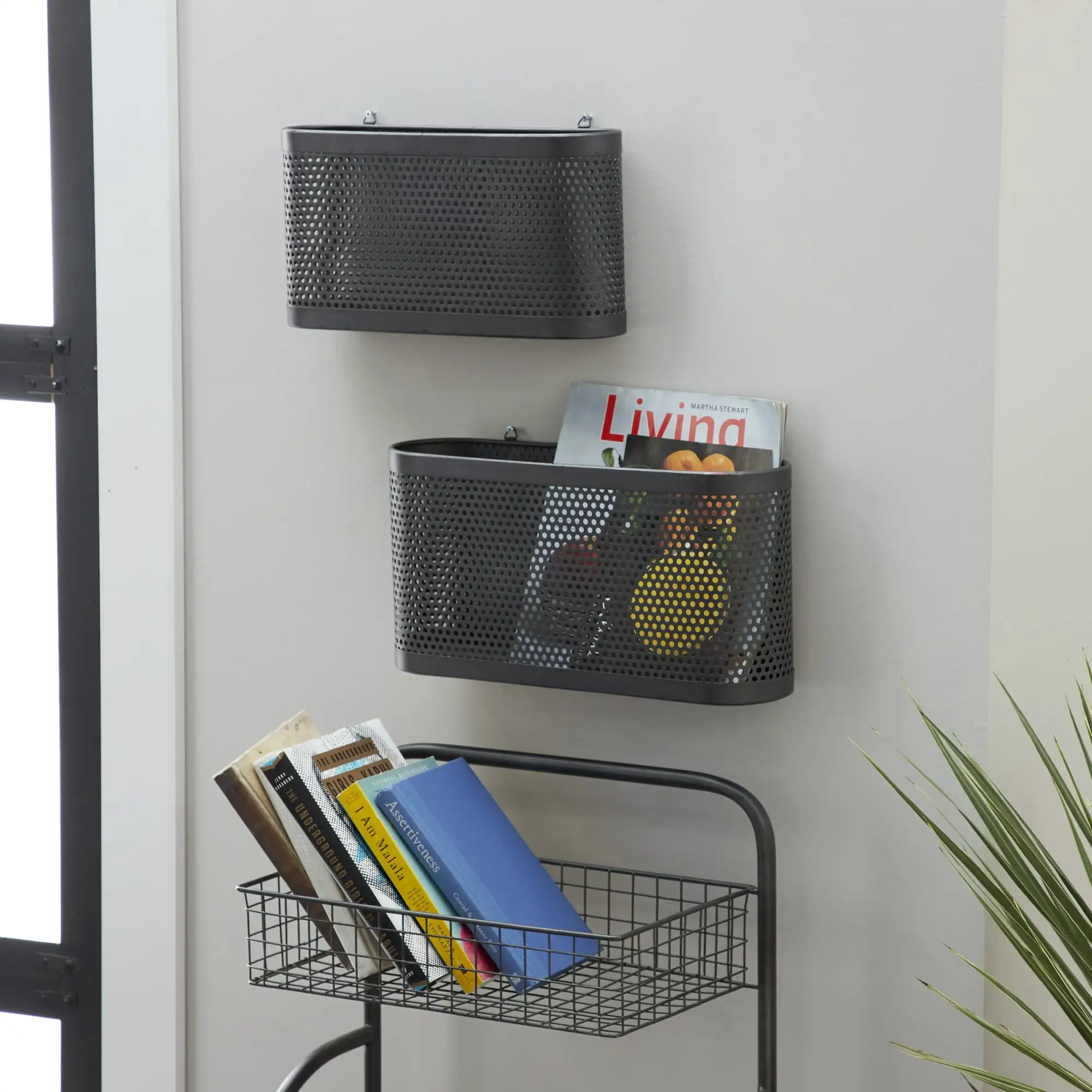 

DecMode 46" x 10" Black Metal Industrial Magazine Rack Holder