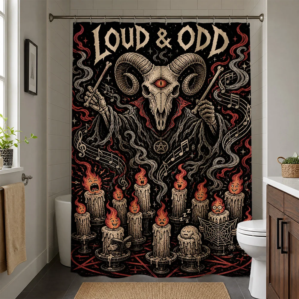 Waterproof Gothic Skull Shower Curtain Metal Punk Halloween Bath Decor Curtain Art for Bathroom Unique Large Design Loud \u0026