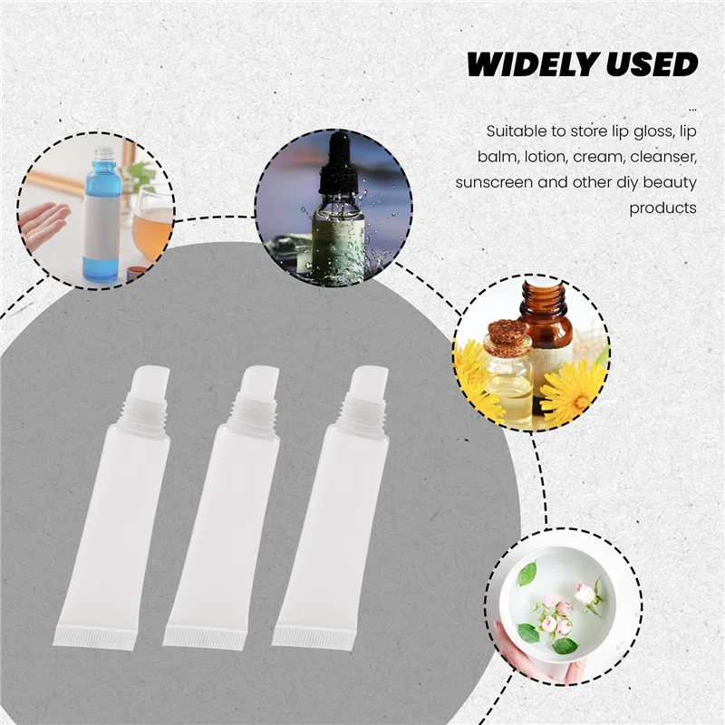 A24P 50 Stück 10 ml Lipgloss-Röhrchen, leere Lotion-Nachfüllröhrchen, weiche Quetschröhrchen für DIY-Reiseverteilungsflasche