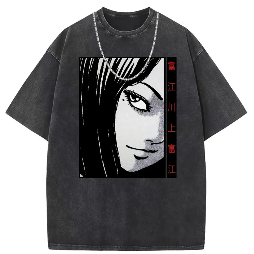 Tomie Kawakami Japanese Anime Printed T-shirts Man Vintage Washed Cotton Sweatshirts Long Sleeve Tee Shirt Men Unisex Clothing