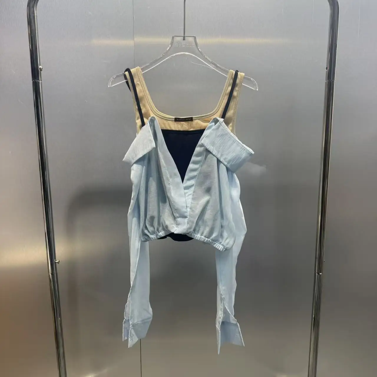 

Fashionable Shoulder-baring Long Sleeve Shirt Design Summer 2026 Detachable Casual Loose Fit Women's Cotton Polyester Blend