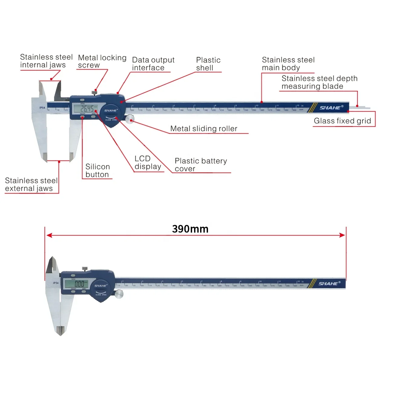 IP54 0-300 Mm High Precision Stainless Steel Digital Caliper Electronic  Vernier  with LCD Display