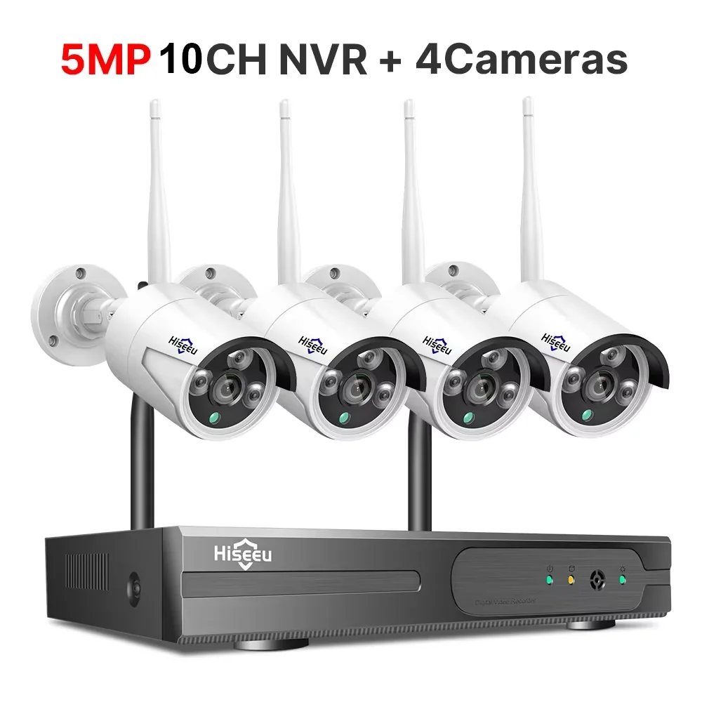 Hiseeu 3/5MP WiFi CCTV Camera Beveiligingssysteem IR Nachtzicht Bullet Camera Set 10CH NVR Draadloos CCTV Surveillance Systeem