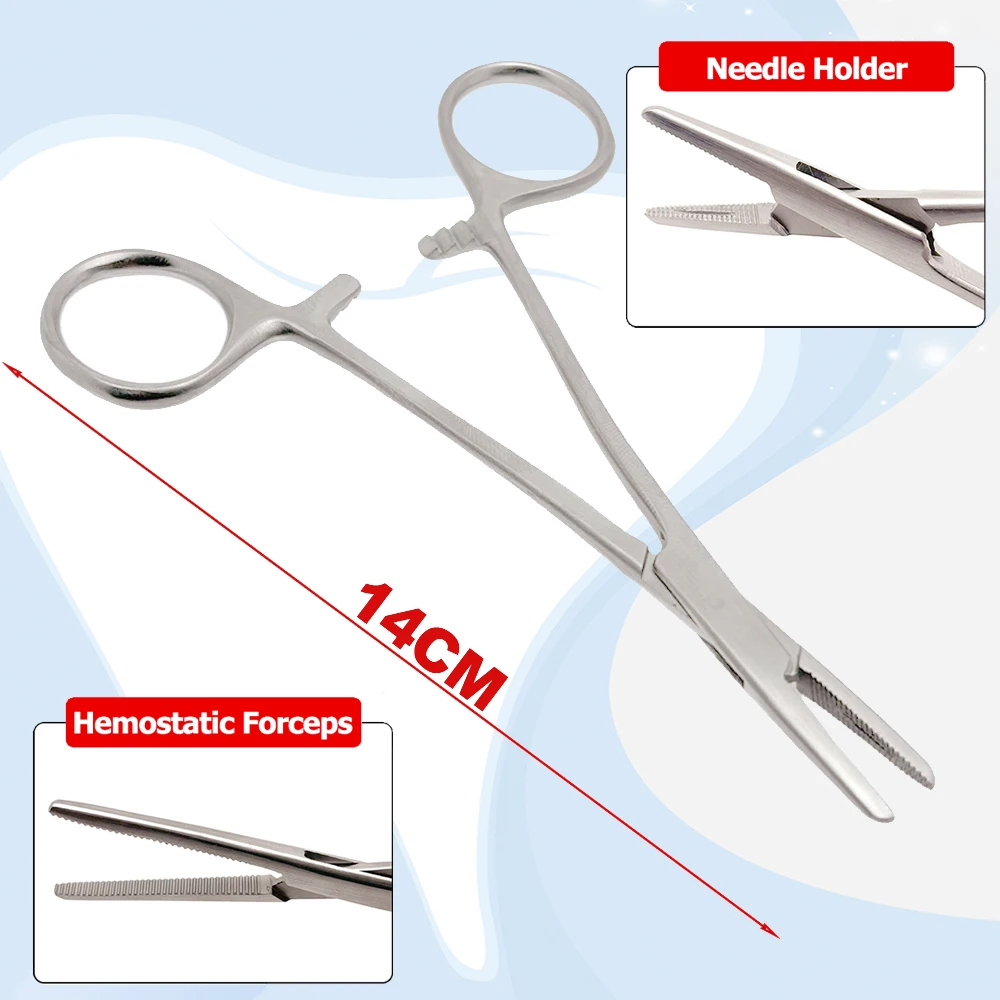 Stainless Steel Needle Holder Pliers Hemostatic Forceps Surgical Hemostat with Straight Tip Locking Clamps for Medical Use