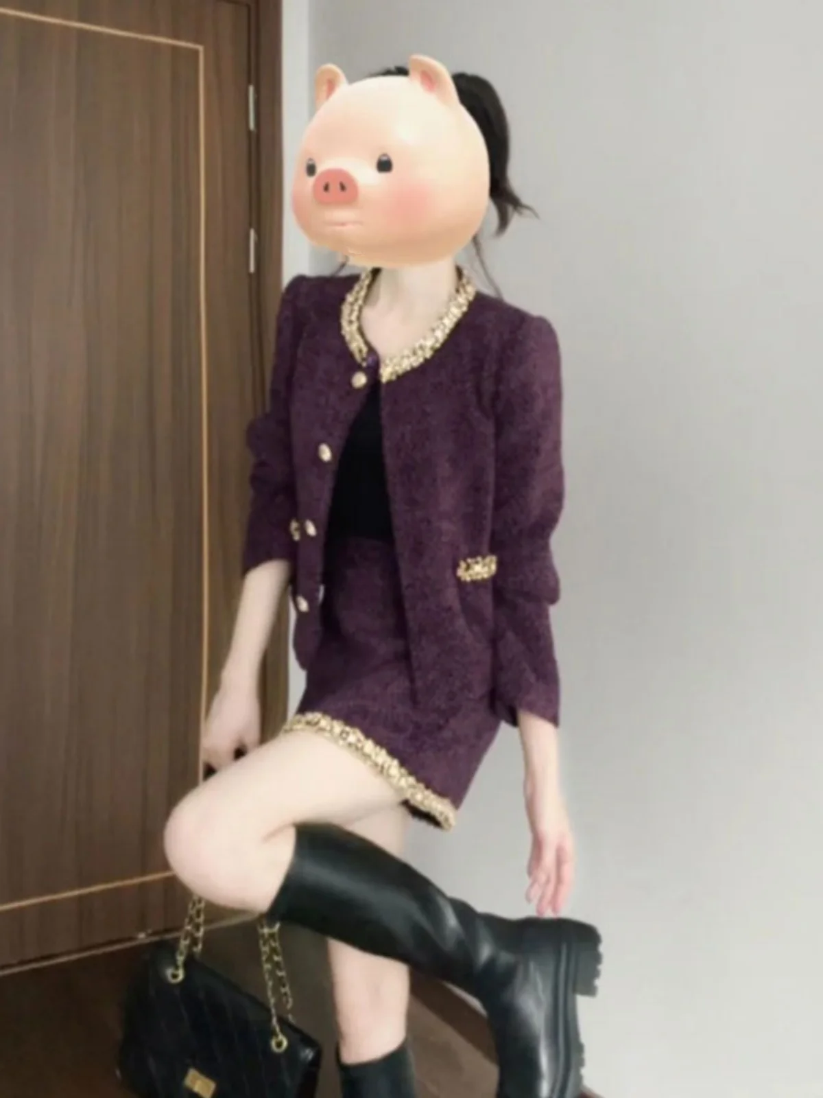 

Chic Korean Style Short Set Comfortable Cotton Long Sleeve round Neck Open Cardigan Two Piece Set for Young Women Date Autumn...
