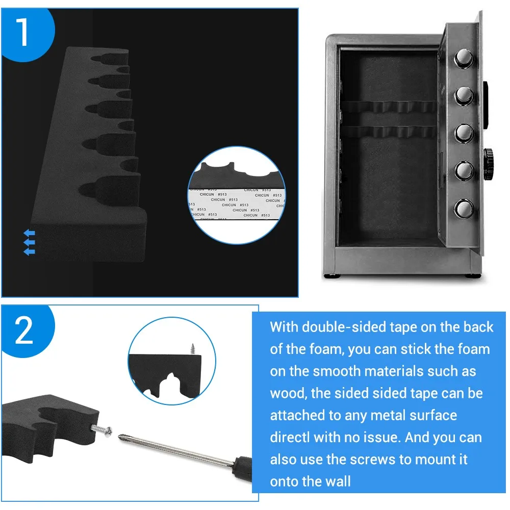 5 Slots Foam Gun Rack with Base Universal Foam Gun Holder Rifles Shotguns Cabinet Storage Wall Mount Double-sided Tape Strips