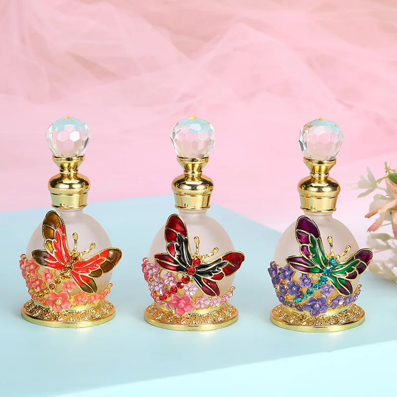 15ml Dragon Butterfly Metal Refillable Perfume Bottle Attar Oil Fragrance Glass Bottle Gift Party Favors Home Decor