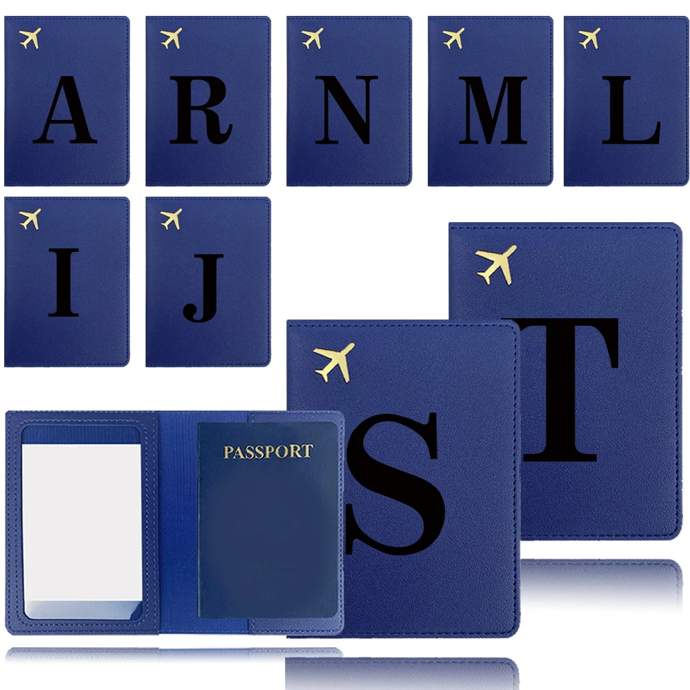 

PU Passport Case Travel Business Passport Clip Credit Card Organizer Cover Waterproof For Airplane Travel Black Letter Pattern