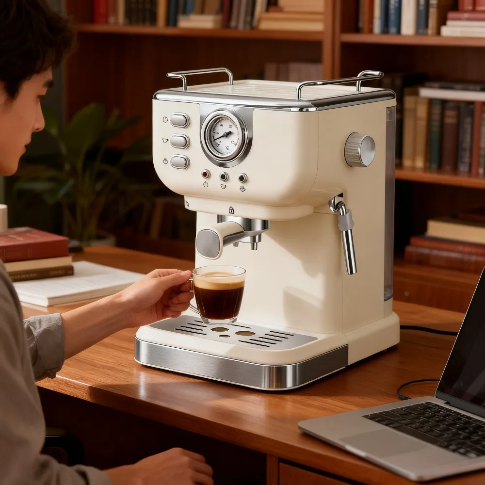 1 قطعة ماكينة صنع الاسبريسو بالضغط المحمولة شبه الأوتوماتيكية ماكينة القهوة للاستخدام المنزلي والمكتب مع وظيفة مزبد الحليب بالبخار