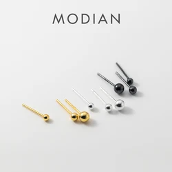 Modian Authentic 925 Sterling Silver Black Gold Color Round Beads Stud Earrings For Women Sterling Silver Fine Jewelry Present