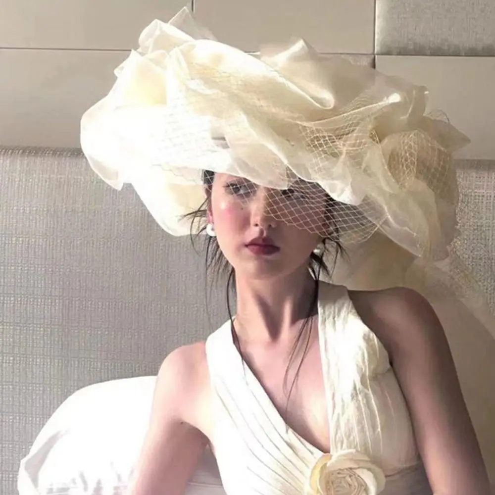 

Romantic French Style Bride Headdress Plus size Elegant Bridal Hats Photography Luxury Wedding Headwear for Women
