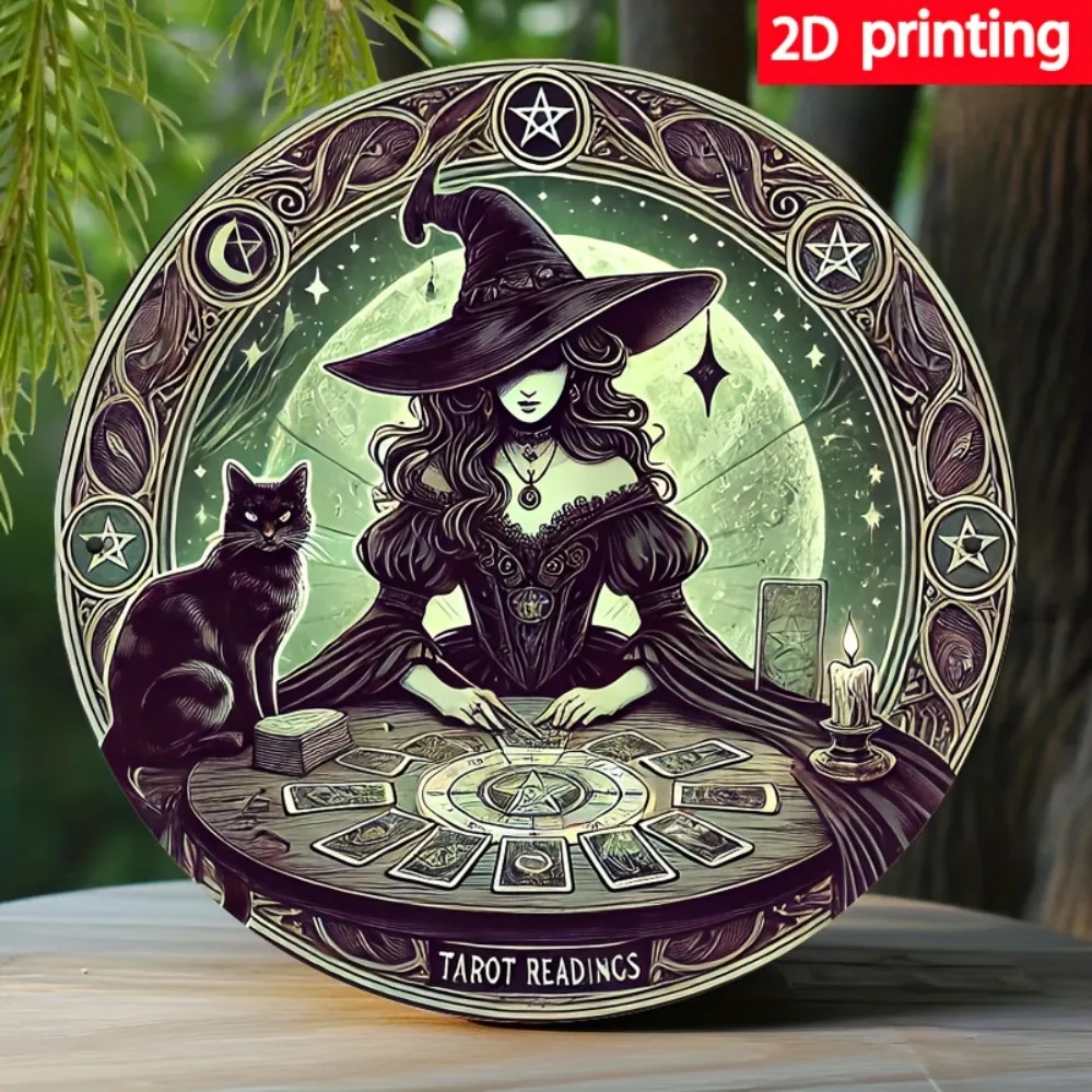 Vintage-Tarot-Karten-Thema: Hexen- und Katzenmuster mit mystischem Sternenmond-Design für leicht zu reinigendes Zuhause, Büro, Bar und Garten