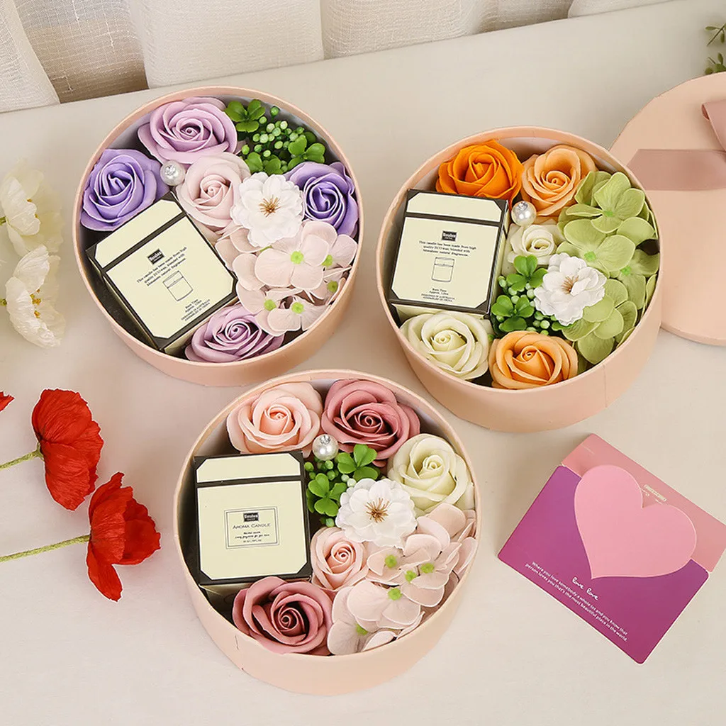 Valentine\'s Day DIY Soap Flower Candle Gift Rose Box Bouquet Wedding Family Gift