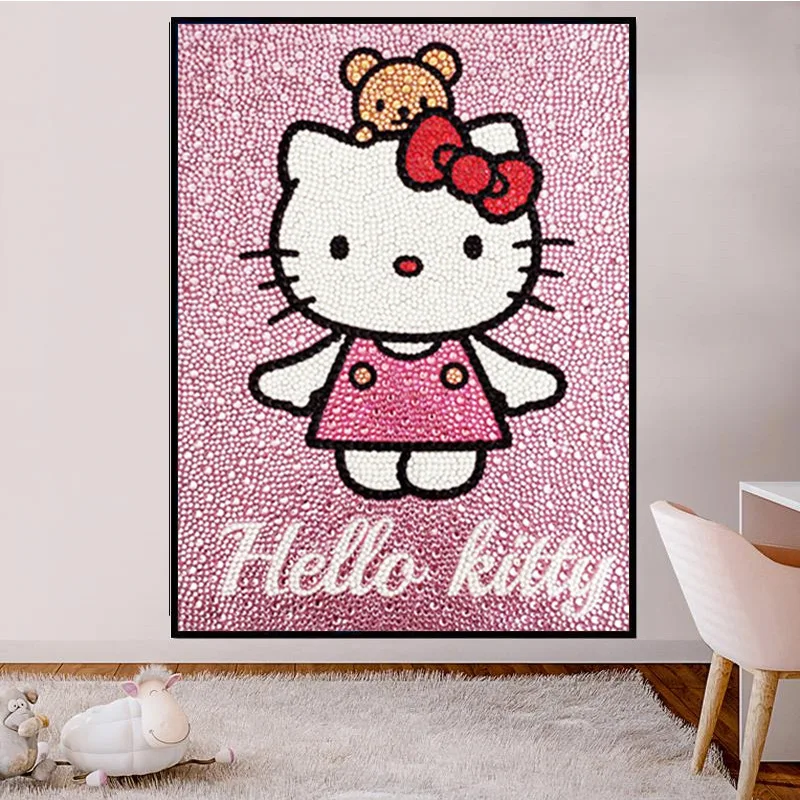 

Drill Stone Draw Cartoon Hello Kitty Multi-size 5D Full Drill Sticking Embroider DIY Decoration Draw Handiwork Material Pack