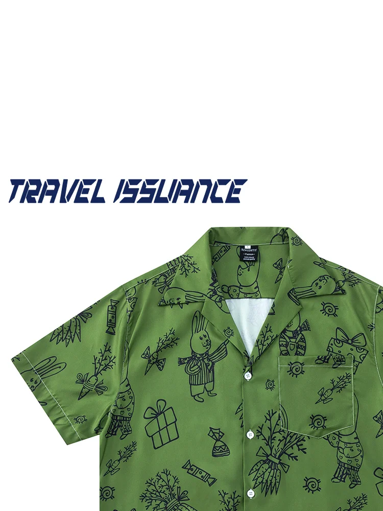 

Sweet Cool Rabbit Graffiti Carrot Print Loose Short Sleeve Shirt Travel Issuance Boy's Casual Fashion Polyester Fiber Summer ...