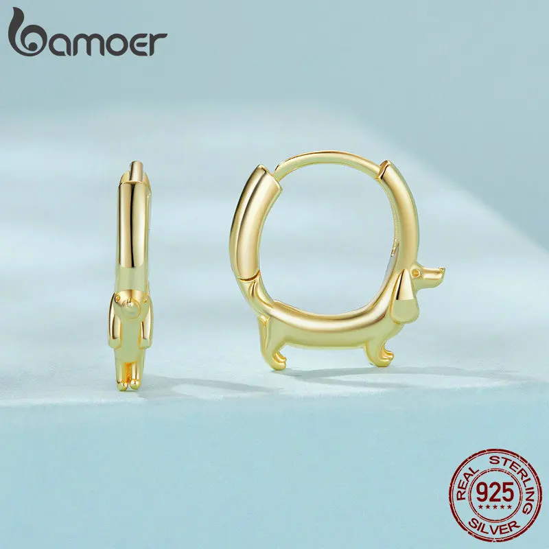 BAMOER Gold Dachshund Hoop Earrings for Women, 925 Sterling Silver Animal Huggie Hoop Earrings Jewelry Gifts for Sensitive Ears