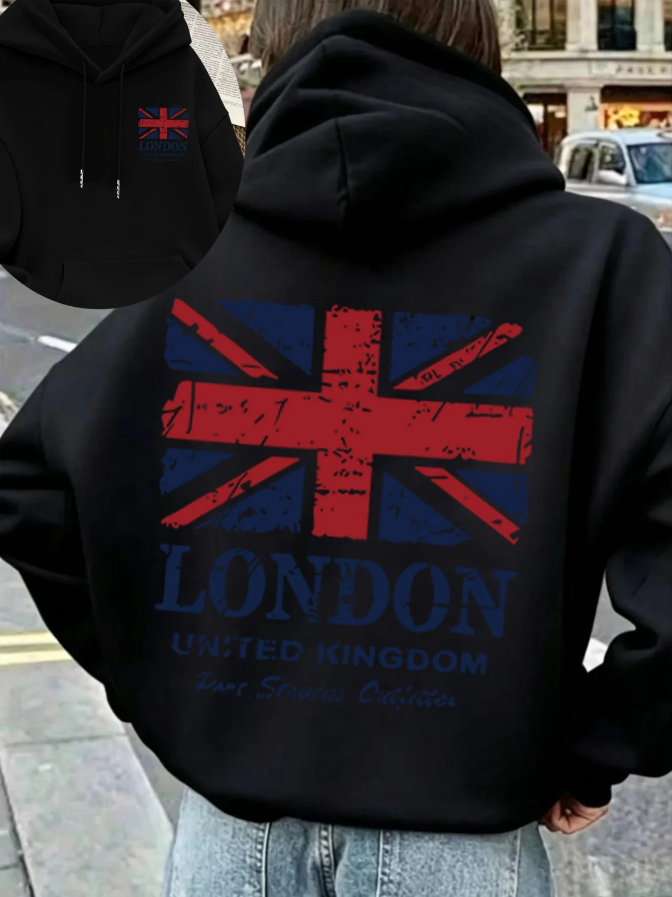 Unisex London UK Flaggen-Sport-Hoodie Union Jack Vintage-Druck Hellgrauer Oversized Pullover Streetwear Sweatshirt Frühling Herbst – Detail 9