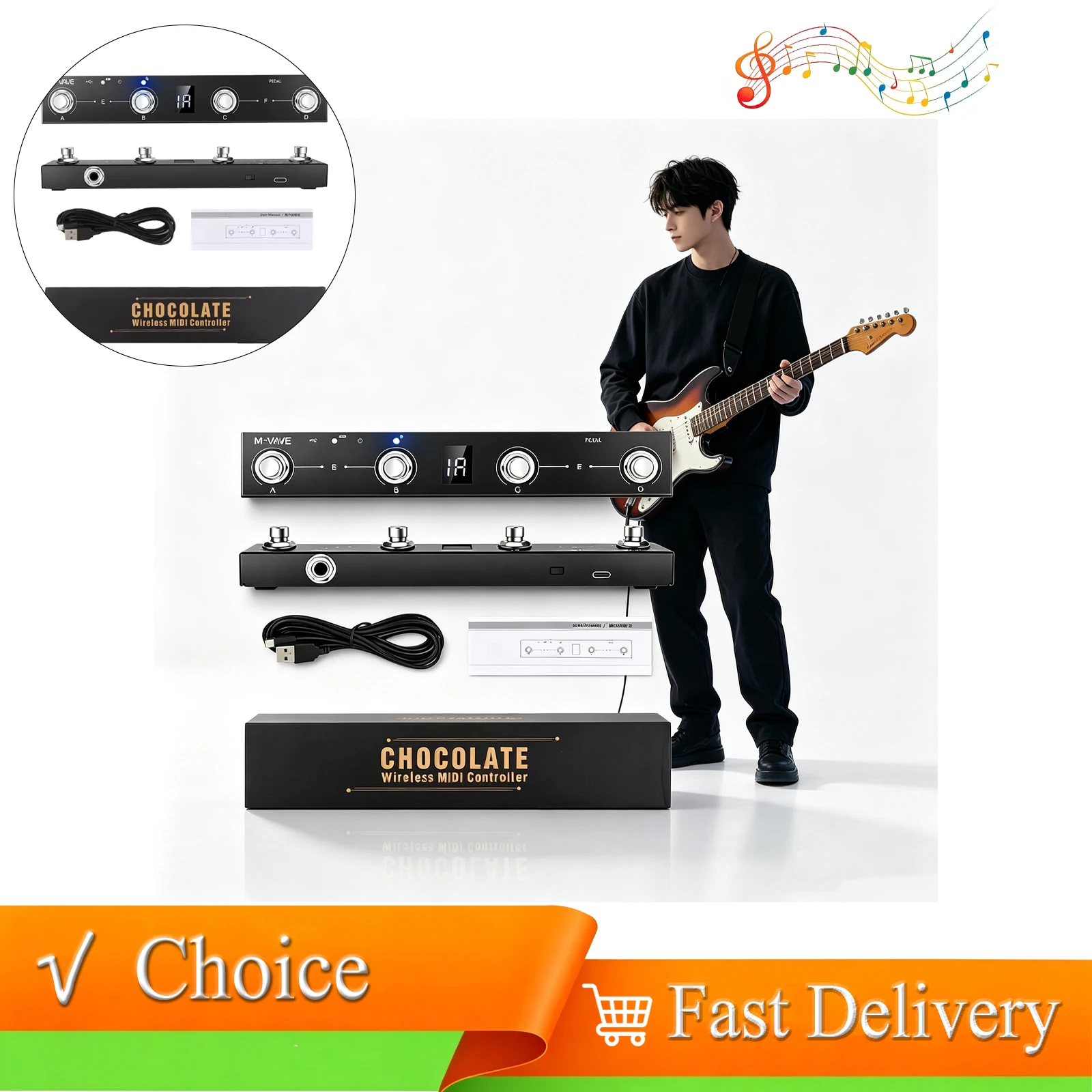 M-VAVE Chocolate MIDI Bluetooth Controller Pedal Flipper Schokolade BT Rechargeable 4 Buttons MIDI Controller Pedal APP Control