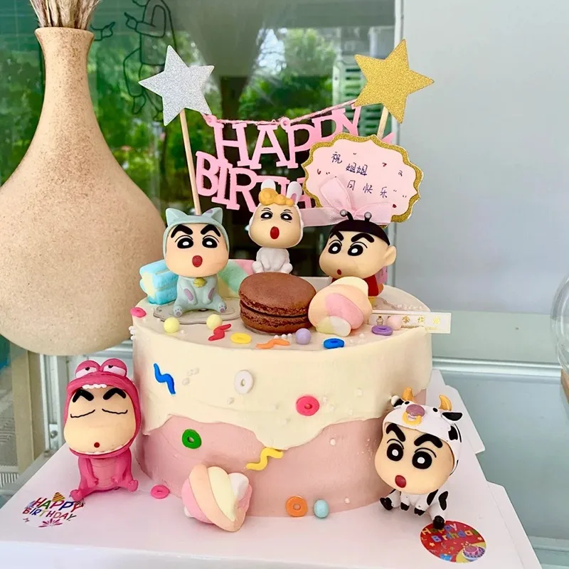 Crayon Shin-chan 6pc Ornaments Shin-chan Cake Decoration Ornaments Internet Celebrity Cute Children's Dessert Dress-up Plug-in