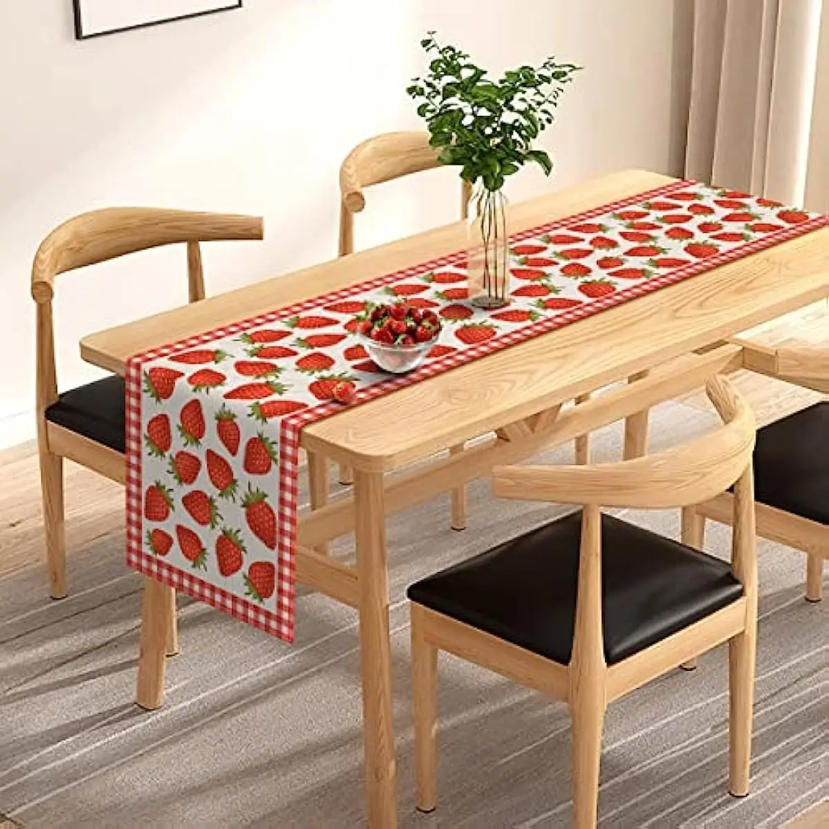 Summer Strawberry Fruit Buffalo Plaid Linen Table Runners Kitchen Table Decor Washable Dining Table Runners Party Decoration