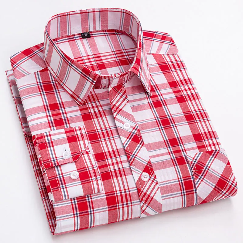 Spring and autumn 100% cotton thin plaid long-sleeved shirt Men\'s business casual social shirt free ironing breathable slim fit