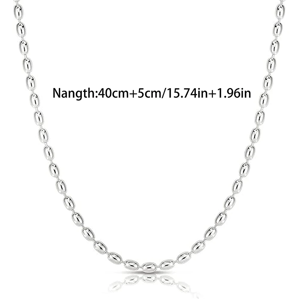 925 Sterling Silver Stacked Rice Grain Olive Beads Chain Necklace for Women Exquisite Simple Collarbone Chain Jewelry Gift USA