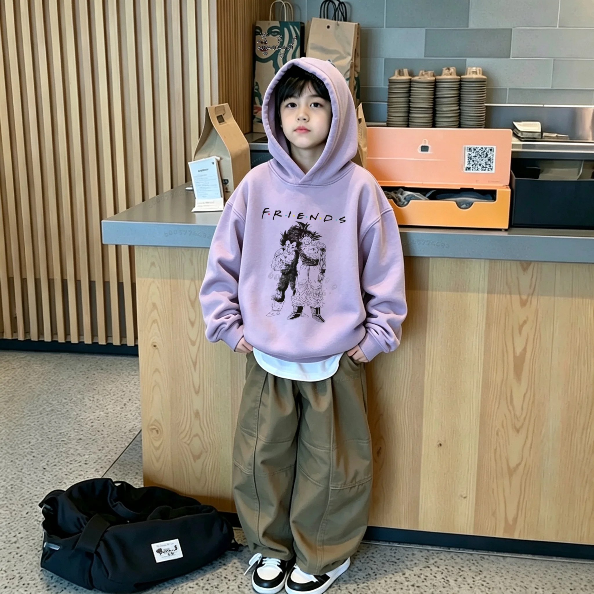 Y2K Unisex Kids HoodieDragon Ball Goku &Vegeta Friends Front Print,Autumn WinterCasual Hooded Sweatshirt Pullover for Boys Girls