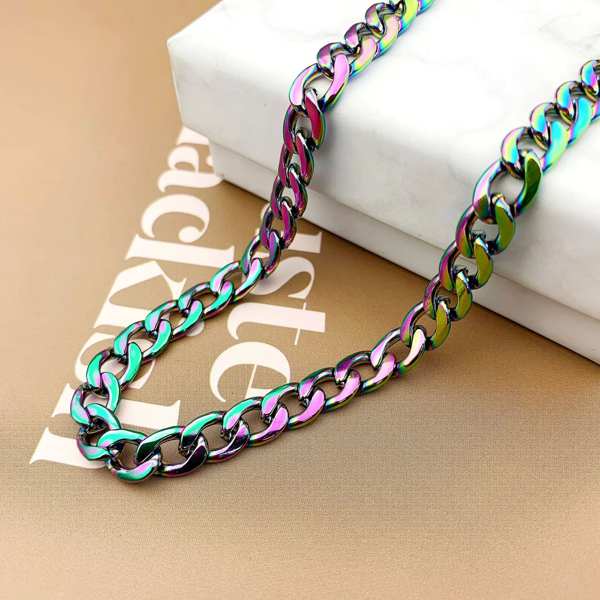 Korean Jewelry Single Chain Stainless Steel Nk Chain Necklace Titanium Steel Cuban Chain Flattened Hip Hop Sweater Chain Jewelry