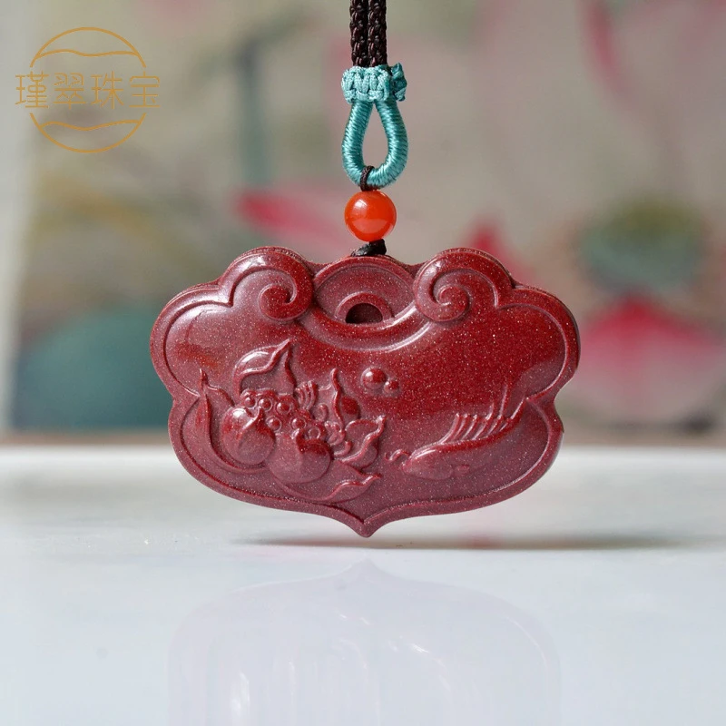 Natural mineral high-content purple gold sand peace lock pendant men and women