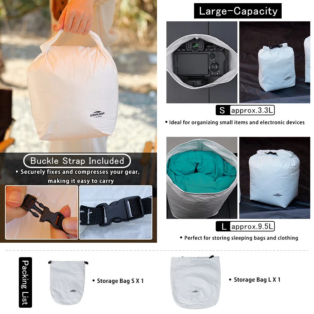 Soomloom Tyvek Storage Bag Set, Ultralight Tear-Resistant Organizer Bags for Hiking Camping Gear, Clothing Dust Sack 6
