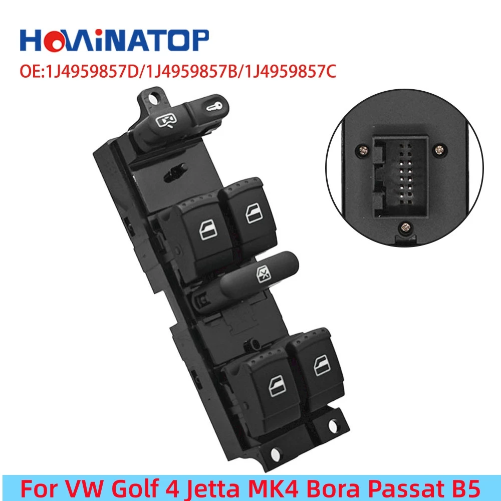 

HOWINATOP 1J4959857B 1J4959857C 1J4959857D 9 Pin Master Power Window Switch For VW Golf 4 Jetta MK4 Bora Passat B5