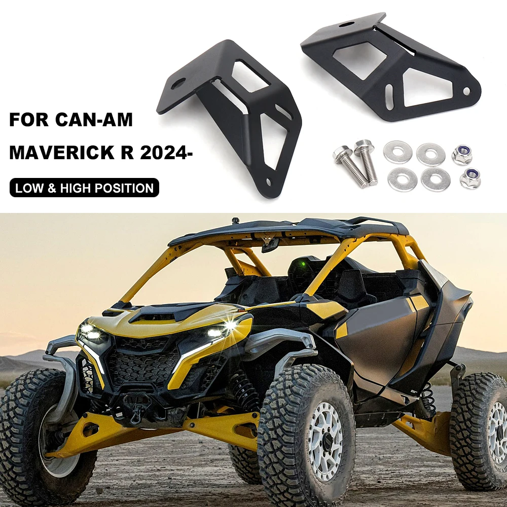 New For Can-Am Maverick R 2024 For CAN AM MAVERICK R UTV Low & High Position Light Mounting Kit Bracket Metal Headlight Black