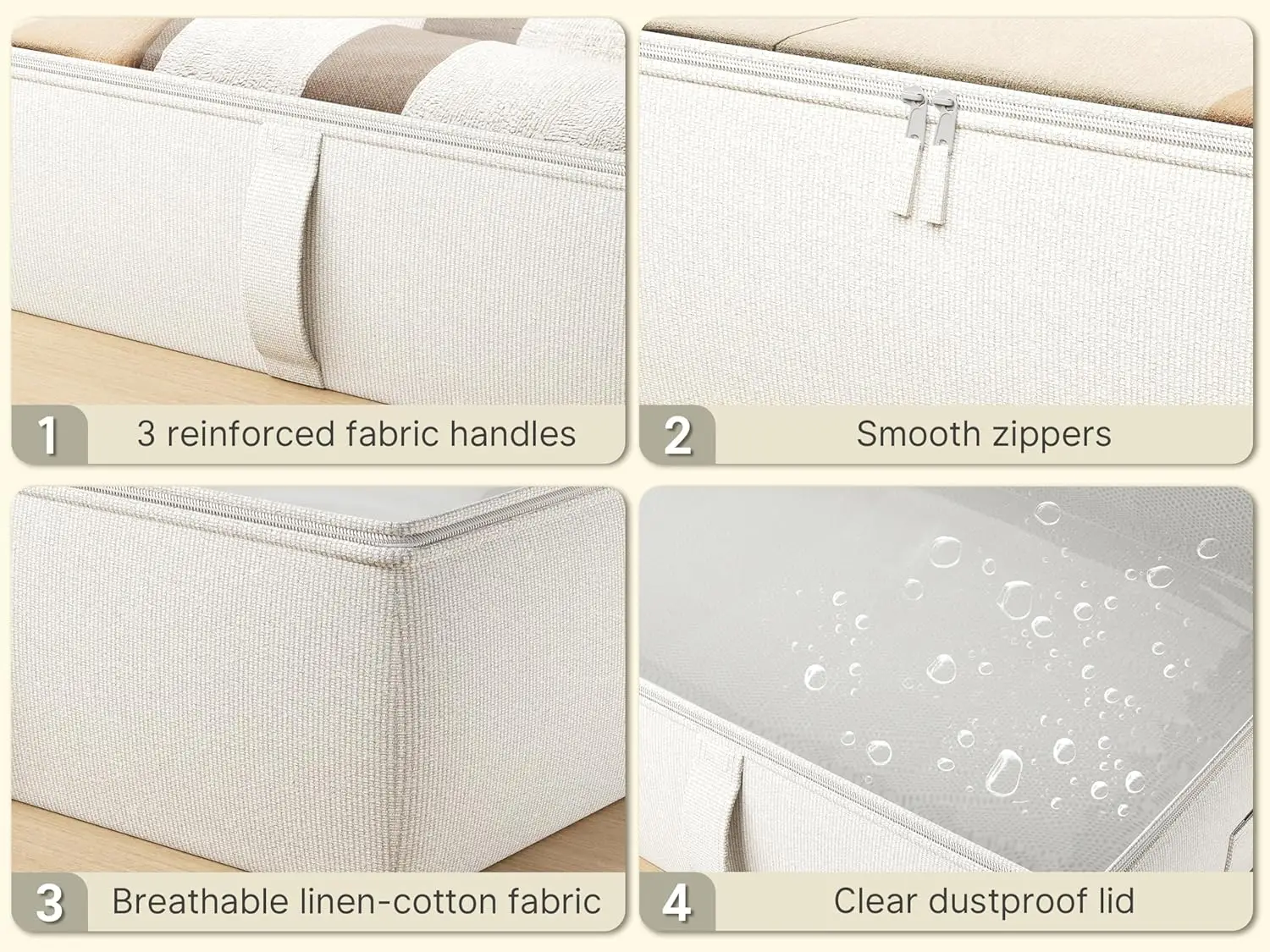 2 упаковки контейнеров для хранения под кроватью, органайзер высотой 8 дюймов с прочной конструкцией для экономии места, бежевый
