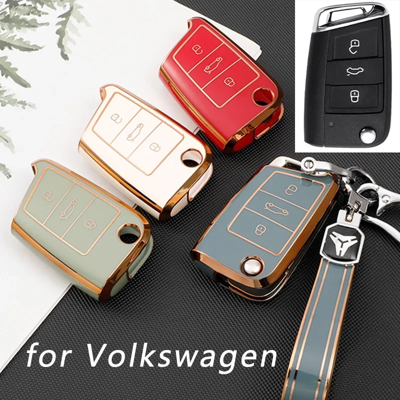 TPU Car Flip Key Cover Case for Volkswagen VW Golf7 MK7 Tiguan MK2 for Seat Ateca Leon FR Ibiza Skoda Octavia Kodiaq Accessories