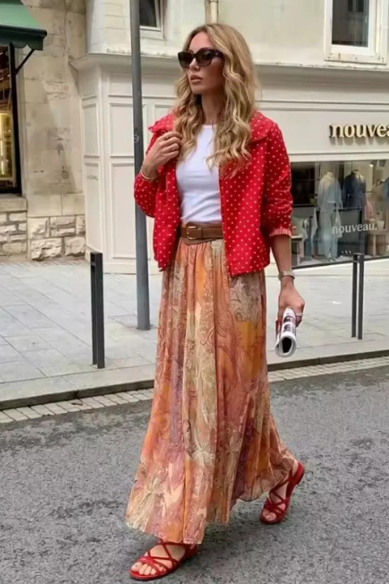 Women's Midi Skirt 2026 New Fashion Summer Paisley Print Midi Dress Women's Midi Skirt